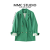 MMC 秋季绿色双排扣个性小西装女中长款小宽松休闲薄款外套百搭
