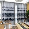 新中式水墨山水风格，印花窗帘麻布拼接印花窗帘，布料可产成品