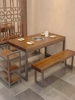 酒店商用长方形复古餐桌实木铁艺餐桌椅组合饭店餐厅休闲火锅桌子