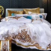 皇室宫廷风140支别墅床上用品四件套，欧式奢华绣花白色欧美十件套