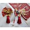 中式珍珠龙凤重工，唯美新娘新郎伴郎红色喜庆结婚礼胸花礼盒套装