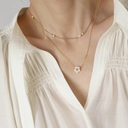 DXK 手工链叠戴 法式时尚简约珍珠花朵项链女 轻奢个性镀金锁骨链