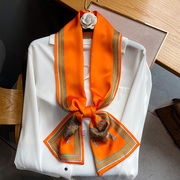 法式复古橙色丝巾小长条女领巾百搭职业西装衬衣装饰护颈围巾飘带