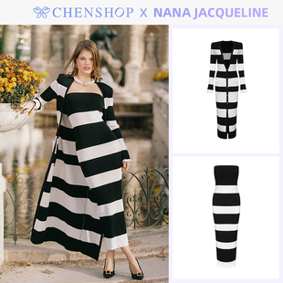 Nana Jacqueline黑白条纹针织长外套抹胸裙女CHENSHOP设计师品牌