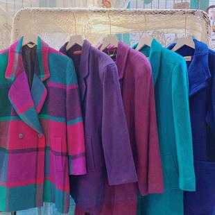 日本制古着vintage复古蓝色系，厚实双面羊绒羊毛宽松呢子大衣外套