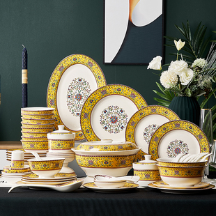 碗碟套装家用景德镇欧式骨瓷碗筷，陶瓷器吃饭套碗盘子中式组合餐具