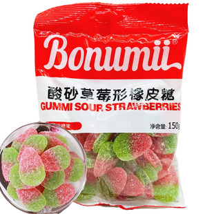宝奴咪酸砂草莓形橡皮糖，150g凝胶型糖果，软糖儿童临期零食