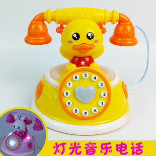 儿童电话玩具小鸭子电话机，灯光音乐手机仿真座机，宝宝过家家玩具
