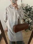 韩国 清新少女波点雪纺罩衫装饰背心裙后背系带开叉