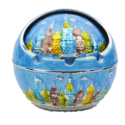 俄式风格城堡图案，球形烟灰缸大号金属红色、宝蓝、天蓝