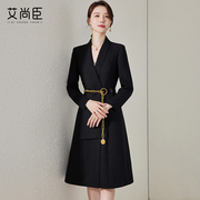 黑色时尚长袖连衣裙女秋季高级感气质职业前台工作服工装裙子