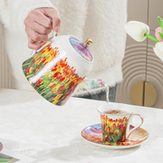 法式田园风油画郁金香花茶壶，下午茶水果茶茶具，茶杯咖啡杯碟套装