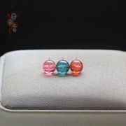 天然粉橘红蓝碧玺，7.87.98mm单珠玻璃体，手链diy升级配珠