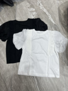 lili3292024夏季圆领雪纺拼接t恤短袖泡泡袖，上衣女宽松显瘦