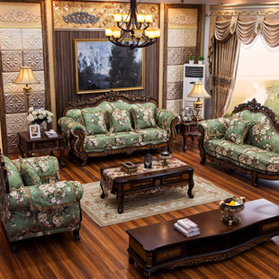 欧式实木沙发新古典(新古典)简约欧式田园，布艺组合美式法式沙发