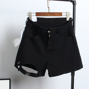 设计感镂空牛仔裤女装夏季薄款热裤，黑色a字，短裤高腰显瘦裤子ins潮