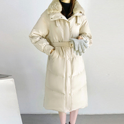 2023冬季韩版加厚保暖白鸭绒羽绒服翻领外套女气质通勤系带收腰