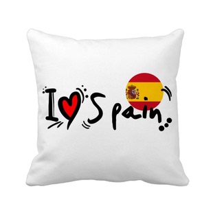 我爱西班牙文字爱心国旗艺术字，插画图案抱枕，靠枕沙发靠垫含芯礼物