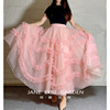 简爱花园春秋粉色高腰时尚设计感花边长款蓬蓬半身裙JA32
