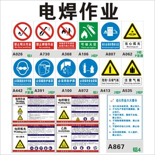 电焊作业标识牌 弧光烟尘乙炔职业危害告知卡 严禁止焊接明火动火当心小心 铝合金板安全标志标示贴上海