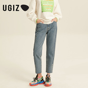 UGIZ春季韩版女装纯色时尚百搭铅笔九分牛仔裤女UEQE102