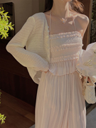 冰丝薄款镂空白色针织防晒开衫外套，女披肩夏季配吊带裙子外搭罩衫