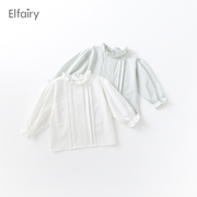 Elfairy女童花边衬衣宝宝春装纯棉公主风上衣儿童娃娃衫白色衬衫