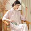 中国风日常改良旗袍新中式，国风复古手绘雪纺，荷花连衣裙唐装禅茶服