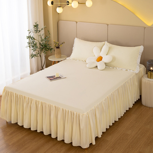 韩版床裙款床单枕套床笠防滑固定床罩保护罩纯色，1.5米1.8米床垫款