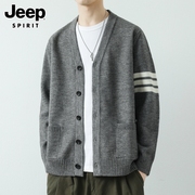 jeep吉普2023秋冬v领针织开衫男士韩版潮流，休闲加厚毛衣外套