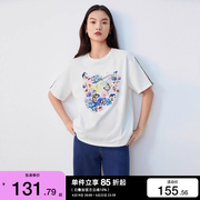 绫致Vero Moda T恤女2024春夏纯棉甜美街头风印花刺绣闪片