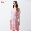 Gitti/吉蒂修身收腰多层花边拼接连衣裙女喇叭袖雪纺裙G202111