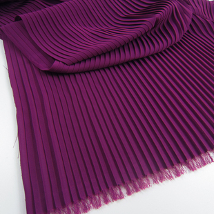 紫色风琴百褶压皱薄纱，加密珍珠雪纺服装面布料，纯色连衣裙拉直量