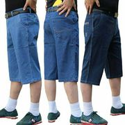 夏季牛仔七分裤中老年休闲短裤，男宽松直筒，大码中年男士爸爸裤
