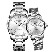 女士手表自动防水男情侣手表一对机械表，商务瑞士双钨钢日历