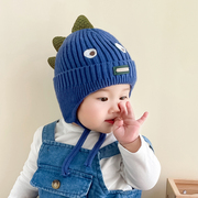秋冬季宝宝护耳针织套头帽，加厚保暖毛线帽，可爱恐龙婴儿男女童帽子