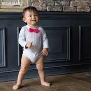 marlmarl周岁宝宝西装男童小礼服，连体服衬衫领结bodysuits02灰色