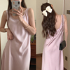 韩国chic夏季优雅气质圆领，大露背系带收腰显瘦光泽感吊带连衣裙女