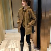 棕色针织拼接外套女设计感加厚宽松菱格棉衣，秋冬季2023欧洲站