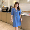 大码女装连衣裙胖mm2024年夏装设计感v领韩版气质中长款显瘦裙子