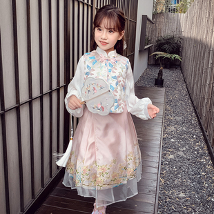 女童新中式唐装马甲春装2024中国风提花无袖外套儿童外搭上衣