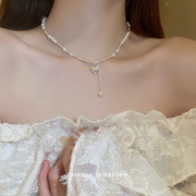 银色爱心珍珠项链女高级设计感小众锁骨链2023颈链配饰