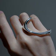 韩版S925银个性双指戒指女复古时尚气质开口指环嘻哈镂空创意饰品