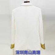 深圳欧美2023明星时尚气质袖口重工钉珠一粒扣中长款西装外套