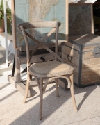北欧法式田园风格实木橡木，风化色藤垫复古交叉背叉做旧餐椅子