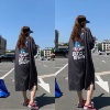 韩国2023夏季灰色oversize大码洋气长款T恤式宽松连衣裙