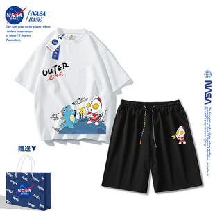 NASA男童夏装套装2024帅气奥特曼衣服童装五分裤子炸街运动服