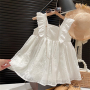 女童连衣裙夏季2024儿童装白色纱裙韩版洋气时髦背心公主裙子