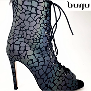 burju-Nina荧光高跟爵士短靴 heels系带高跟鞋，拉丁舞蹈鞋