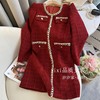 圣诞红色小香风连衣裙，女秋冬季2023高端法式编织气质圆领裙子